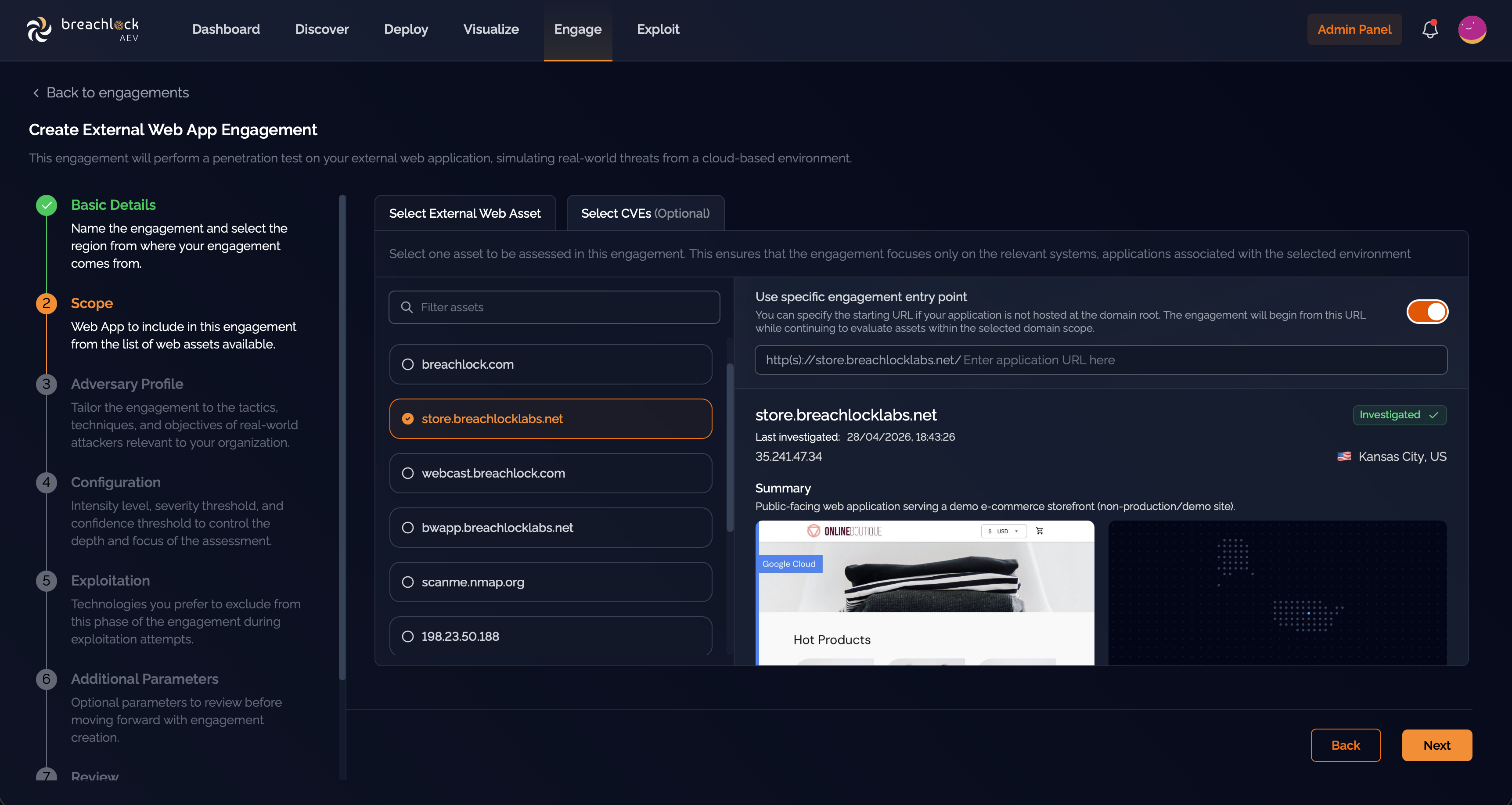 Enabling a specific entry point URL for an external web app engagement.